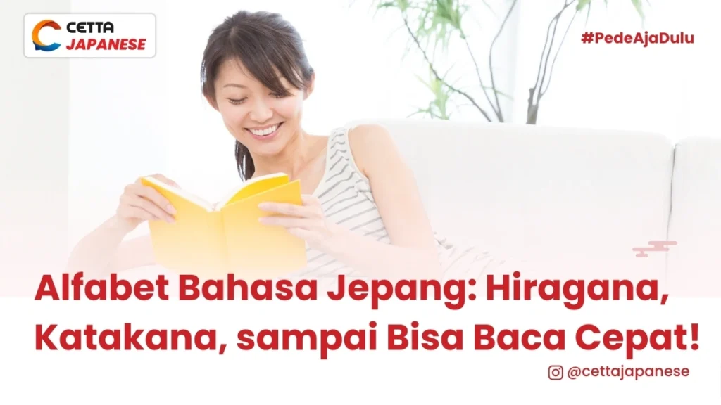 Seorang wanita sedang membaca buku dalam bahasa Jepang menggunakan hiragana dan katakana|Seorang pria sedang belajar bahasa Jerman di website untuk pemula|Seornag wanita menggunakan pakaian tradisional Jepan|Keluarga asal Indonesia foto bersama untuk lebaran|Seorang anak sedang belajar cara membuat kalimat bahasa Jerman|Seorang wanita berpose dengan tangan melipat karena percaya diri|Seorang guru berdiri di depan papan tulis mengajar sejarah PPKI|Sekelompok teman sedang merayakan hari paskah|Seorang wanita berpose mengacungkan jempol