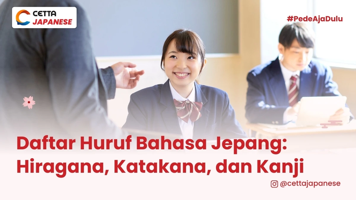 ilustrasi perempuan yang belajar daftar huruf bahasa Jepang|pelajar asal jepang berpose menggunakan seragam sekolah